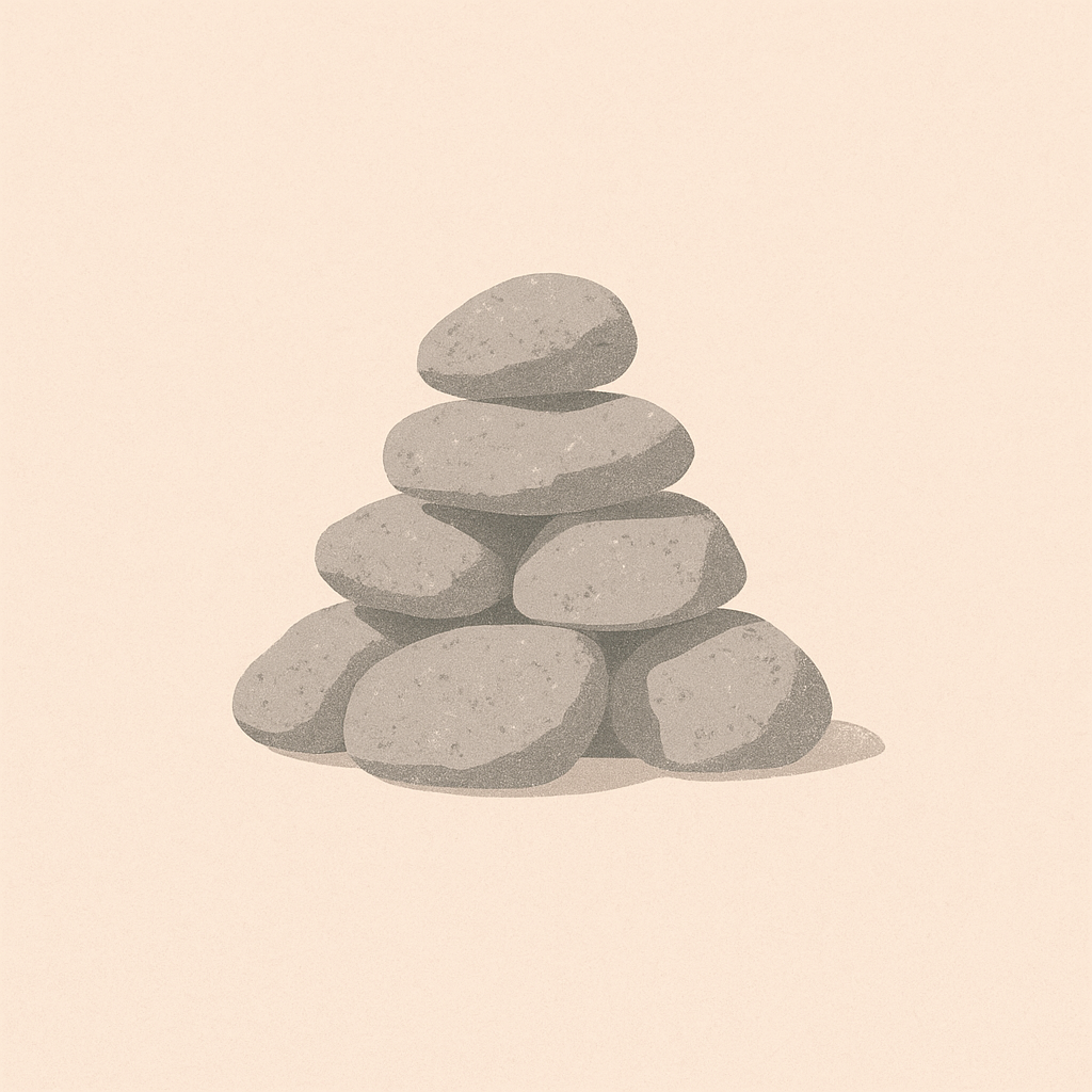 HisWorks logo, an altar of rocks